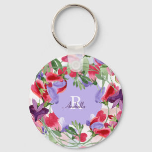 Porte-clés Watercolor Flowers with Monogram