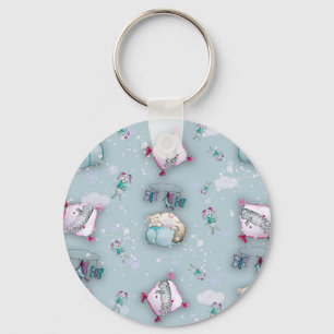 Porte-clés Watercolor pattern cute sleeping kittens and their