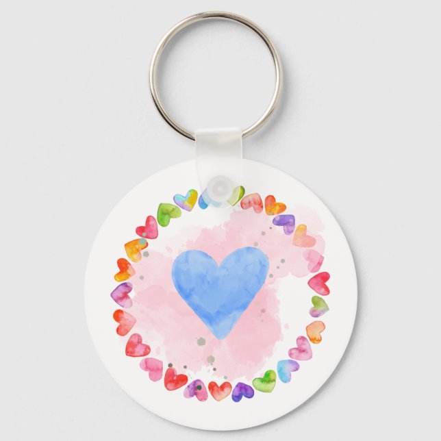 Porte-clés Watercolor Rainbow Heart Keychain (Recto)