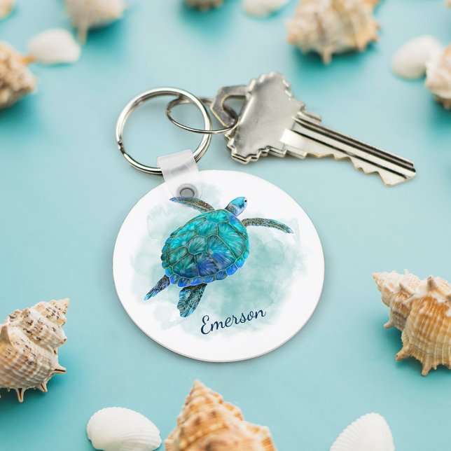 Porte-clés Watercolor Sea Turtle Personalized (Créateur téléchargé)