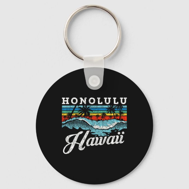Porte-clés Waves Beach Honolulu Hawaiian Summer Surfing Retro (Recto)