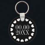 Porte-clés Wedding day date anniversary reminder heart<br><div class="desc">Wedding day date anniversary reminder heart keychain. Never forget your wedding date again. Funny gift for husband and wife,  couple,  newly weds. Create one for him and her. Black and white or custom color.</div>