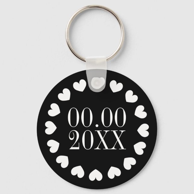 Porte-clés Wedding day date anniversary reminder heart (Recto)