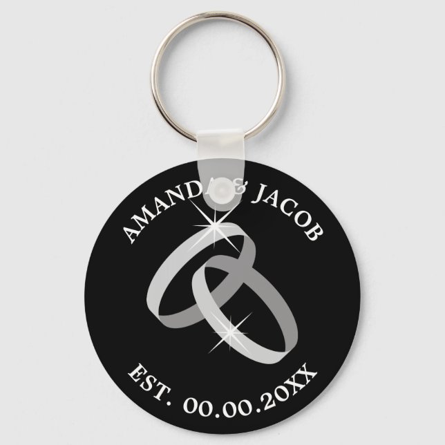 Porte-clés Wedding ring keychain with date and couple's name (Recto)