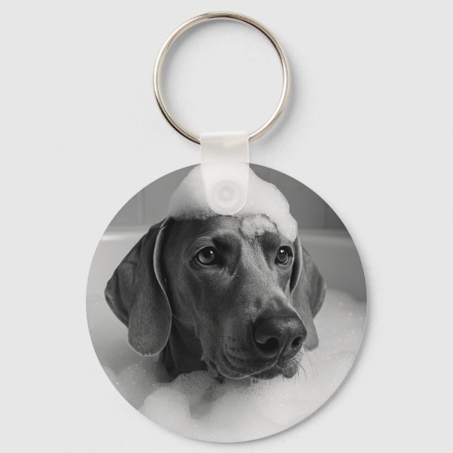 Porte-clés Weimaraner dans le bain avec des bulles sur la têt (Recto)