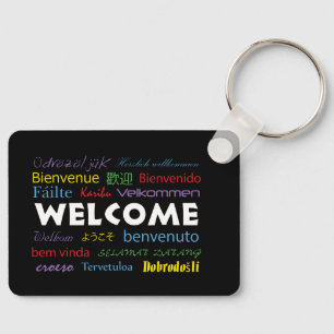 Porte-clés Welcome in Many Languages Black Colorful
