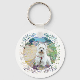 Porte-clés Westie au bord de la mer