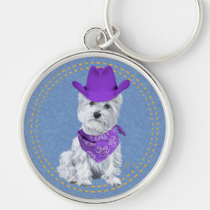 Porte-clés Westie Cowboy sur Denim