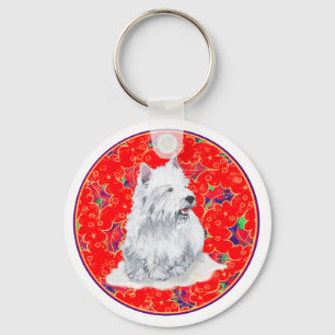 Porte-clés Westie Voici venir le Père Noël