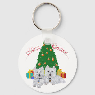 Porte-clés Westies au pied de l'arbre de Noël
