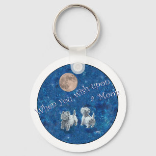 Porte-clés Westies faisant un vœu sur la Lune