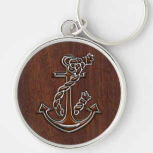 Porte-clés Wet Nautical Mahogany Anchor Steel Decor