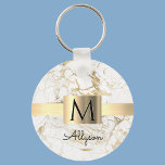 Porte-clés Wh & Gold Marble Gold Box, DIY Black Name Monogram<br><div class="desc">Personalize your name in black script and black monogram on Gold Box over White and Gold Marble. Click “Customize” to change colors and type styles</div>