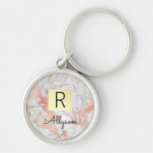 Porte-clés Wh & Rose Gold Marble Gold Box, Nom et Monogramme
