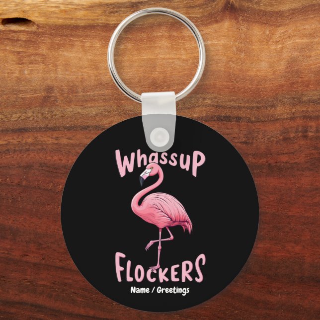 Porte-clés Whassup Flockers Flamant rose Conception d'un flam (Recto)