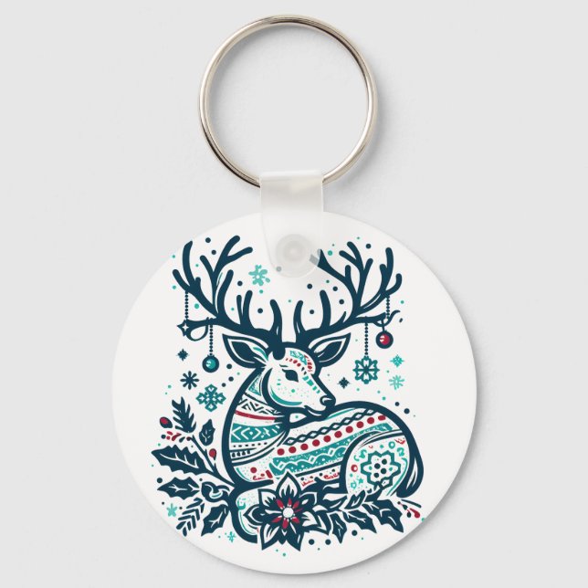 Porte-clés Whimsical Christmas Deer Vector Clipart - Festive (Recto)