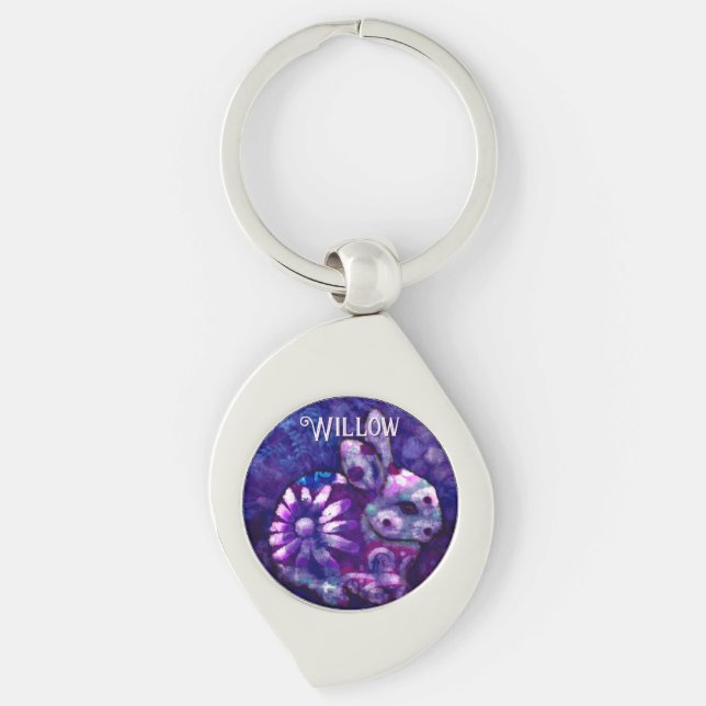 Porte-clés Whimsical Floral Bunny Rabbit Personalized (Devant)