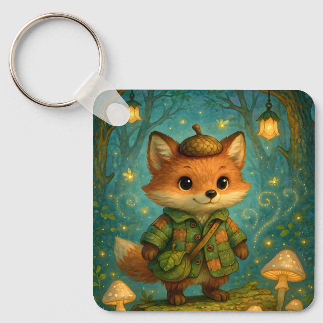 Porte-clés Whimsical Fox Explorer Art (Recto)