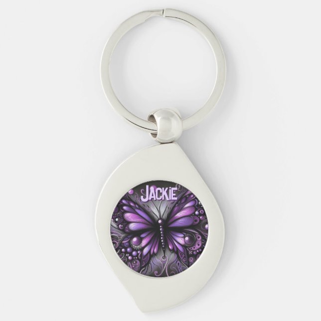 Porte-clés Whimsical Gothic Butterfly Purple Personalized (Devant)