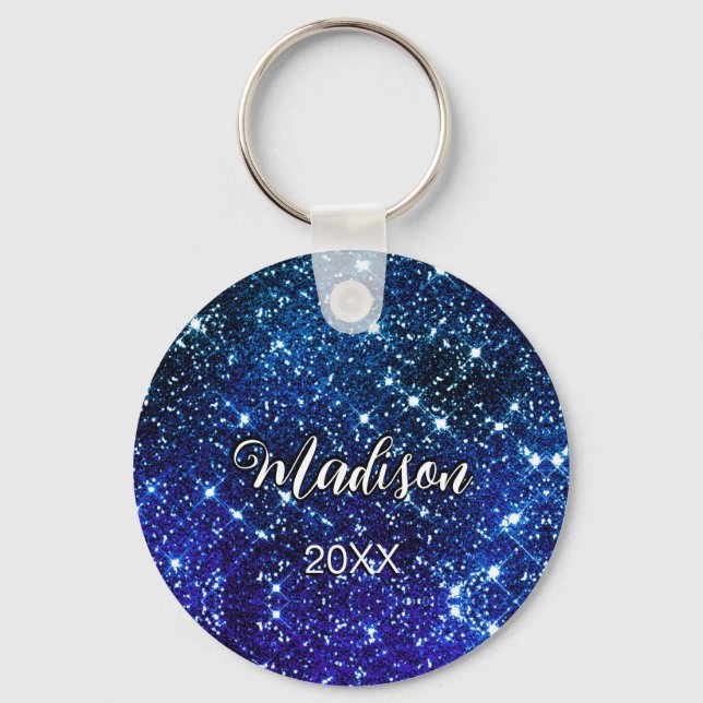 Porte-clés Whimsical iridescent blue Glitter monogram (Recto)