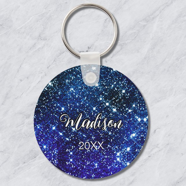 Porte-clés Whimsical iridescent blue Glitter monogram (Créateur téléchargé)