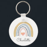 Porte-clés Whimsical Personnalisé Boho Rainbow<br><div class="desc">Arc-en-ciel fantaisiste personnalisé avec porte - clé de coeur rose,  avec votre nom dans une jolie typographie de script. Style mignon et fantaisiste. Pour les enfants ou les adultes.</div>