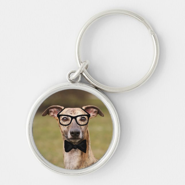 Porte-clés Whippet nerd en lunettes et Porte - clé de Cravate (Devant)