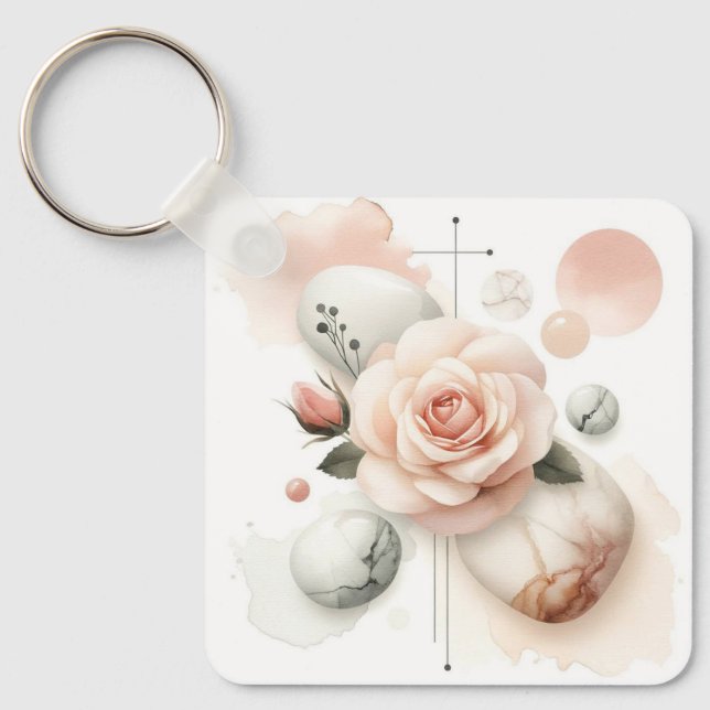 Porte-clés Whisper d'un Rose - Une élégance d'aquarelle rêvée (Recto)