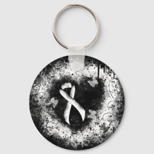 Porte-clés White Awareness Ribbon Grunge Coeur