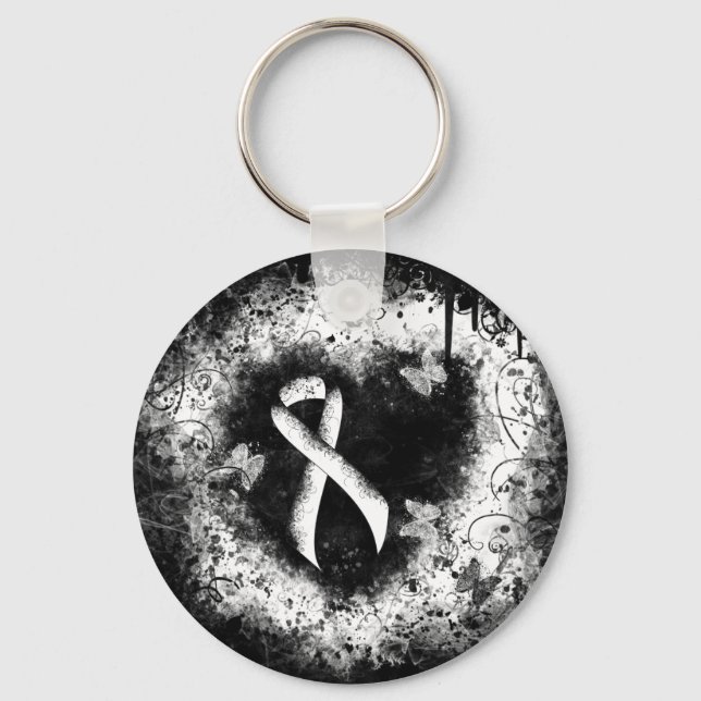 Porte-clés White Awareness Ribbon Grunge Coeur (Recto)