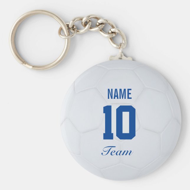 Porte-clés White Blue Team Soccer Ball Personalized Name (Devant)