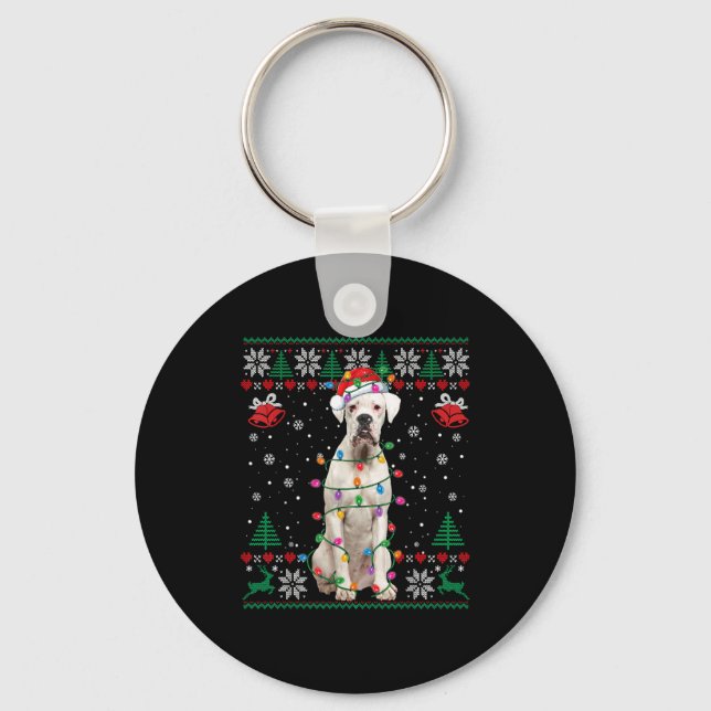 Porte-clés White Boxer Dog Ugly Christmas Sweater Funny Xmas  (Recto)