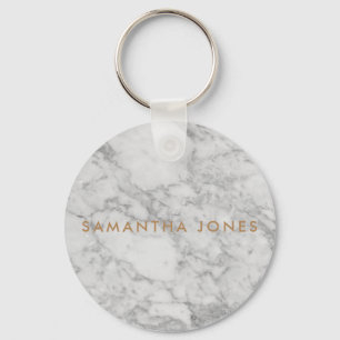 Porte-clés White Carrara Marble Gold Classic Personalised