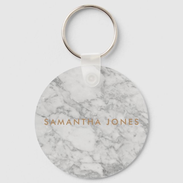Porte-clés White Carrara Marble Gold Classic Personalised (Recto)