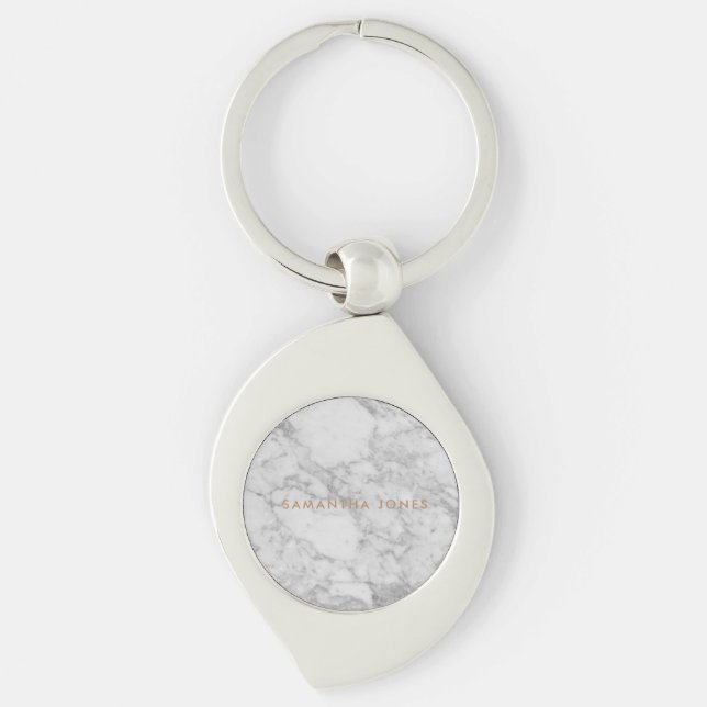 Porte-clés White Carrara Marble Gold Classic Personalised (Devant)