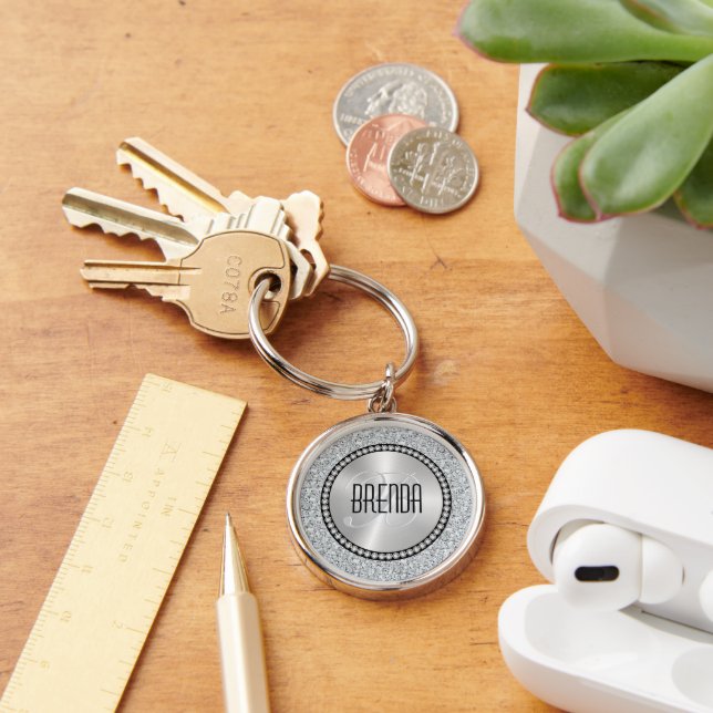 Porte-clés White Diamonds Pattern Monogram Keychain (Bureau)