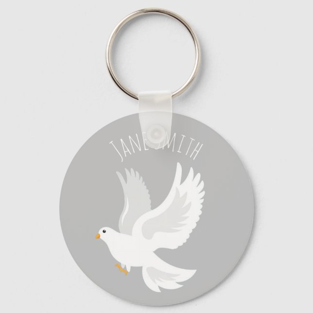 Porte-clés White dove bird on grey (Recto)