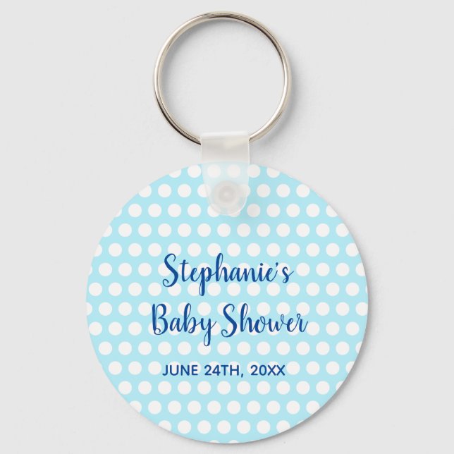 Porte-clés White Polka Dots Teal Blue Girl Boy Baby Shower  (Recto)