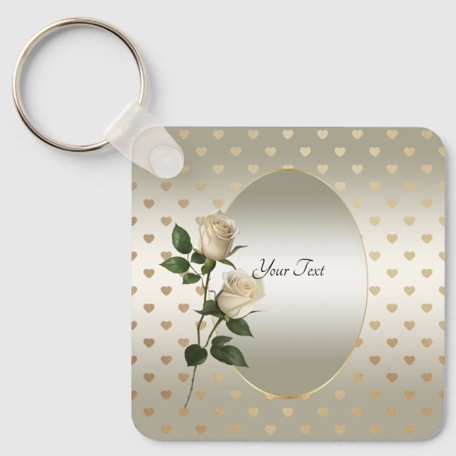 Porte-clés White Roses Gold Hearts Porte - clé (Recto)