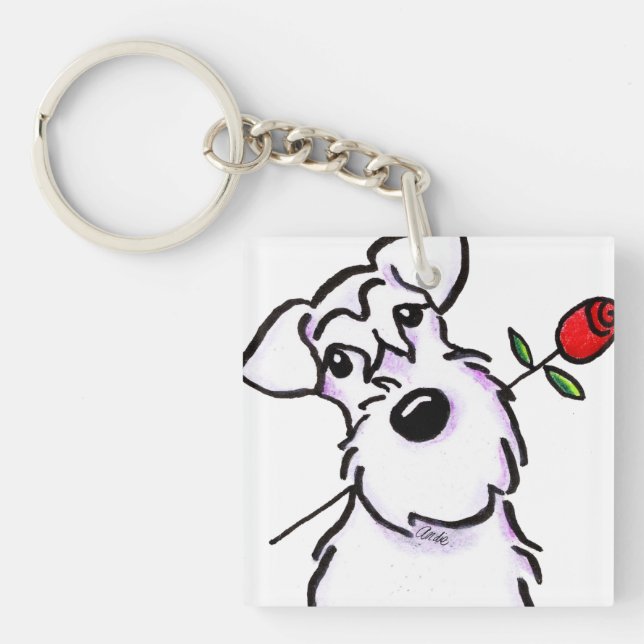 Porte-clés White Schnauzer Sweetheart Rose (Devant)