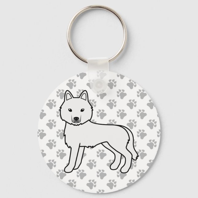Porte-clés White Siberian Husky Cartoon Dog & Paws (Recto)