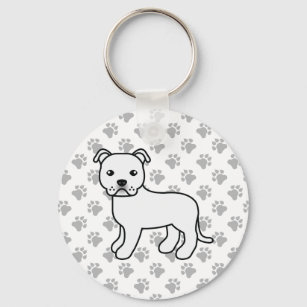 Porte-clés White Staffordshire Bull Terrier Cute Cartoon Dog
