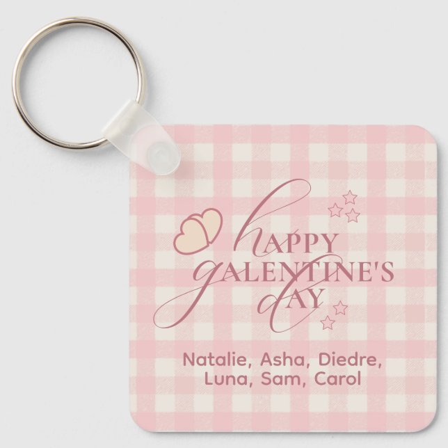 Porte-clés Wholesome Cute Pink Check Typography Galentines (Recto)