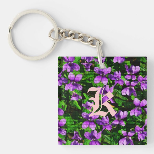 Porte-clés WI State Flower Wood Violet Mosaic (Devant)