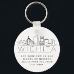 Porte-clés Wichita, Kansas Styliszed Skyline | Slogan personn<br><div class="desc">Un porte - clé unique représentant la belle ville de Wichita, Kansas. Ce porte - clé présente une illustration stylisée de l'horizon unique de la ville avec son nom en dessous. Sous le nom de la ville se trouve un endroit pour votre slogan ou déclaration unique sur votre ville préférée....</div>