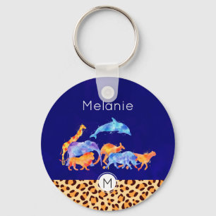 Porte-clés Wild Animals with a Leopard Print Border Monogram