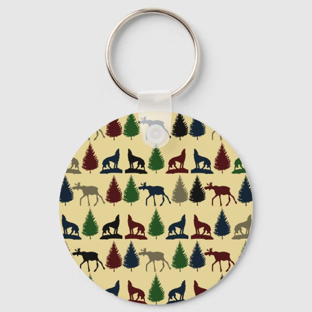 Porte-clés Wild Moose Wolf Wilderness Mountain Cabin Rustic (Recto)