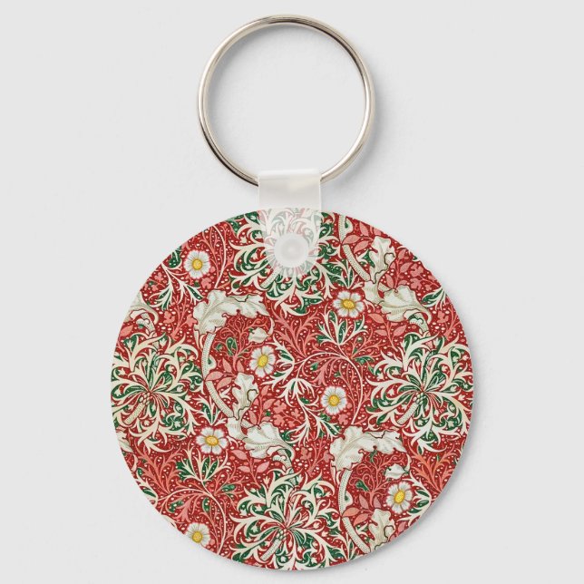 Porte-clés William Morris Algue Antique Fleur Rouge Vert (Recto)