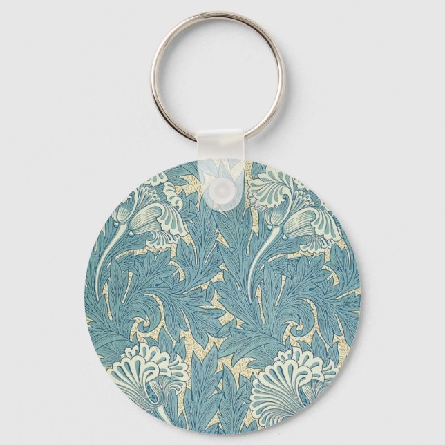 Porte-clés William Morris Classique Tulipe Bleu Floral (Recto)