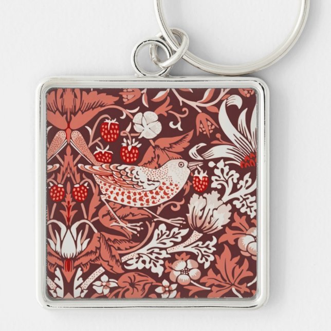 Porte-clés William Morris Strawberry Thief Oiseau en Terracot (Devant)